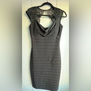 XSCAPE Black Cocktail Dress with Lace Cap Sleeves